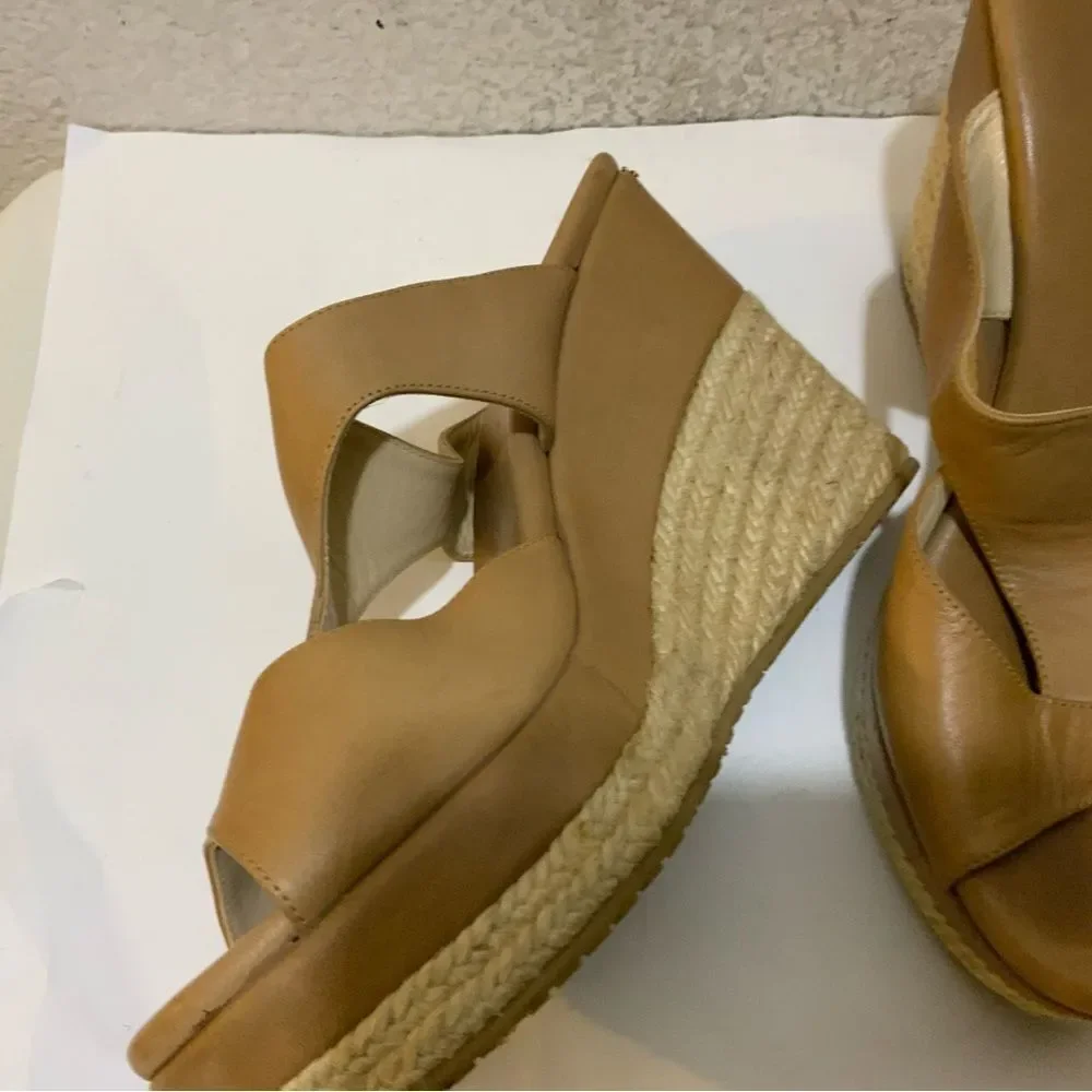 Jimmy Choo Vachetta Leather Teak Espadrille Wedge Sandal 38.5